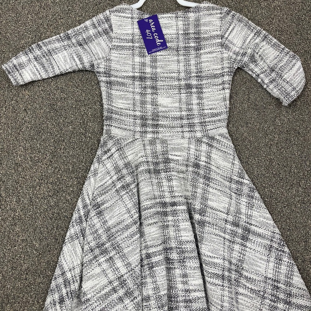 Area Code 407 NWT Kids Dress Black & White Plad 3 Quarter Sleeve Fit & Flare